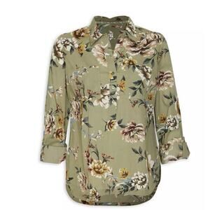 TRS Green Floral Print Button Up Shirt Size M